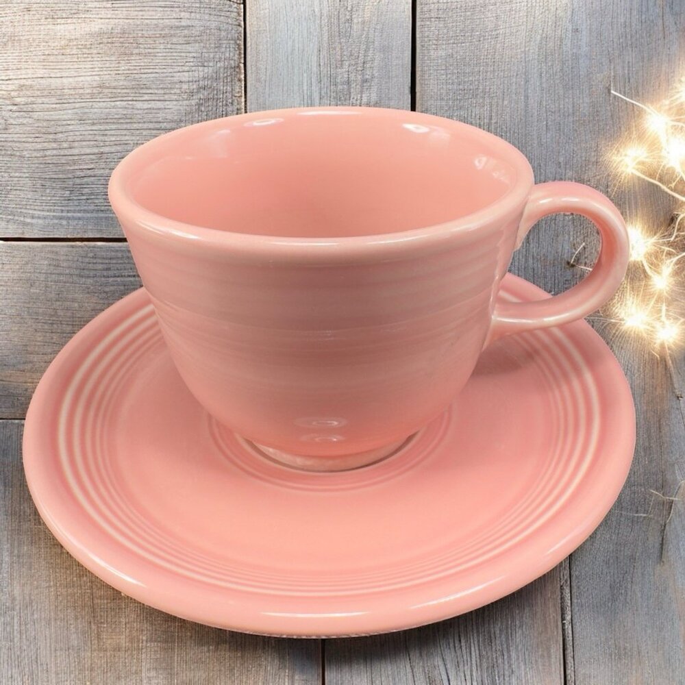 Vintage Fiestaware‎ Rose Pink Teacup And Saucer Set USA Homer Laughlin Ceramic
